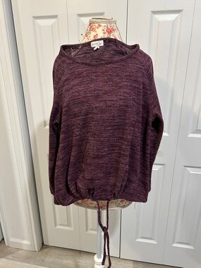 Olivia Sky Plum Marled Drawstring Hem Pullover Sweatshirt